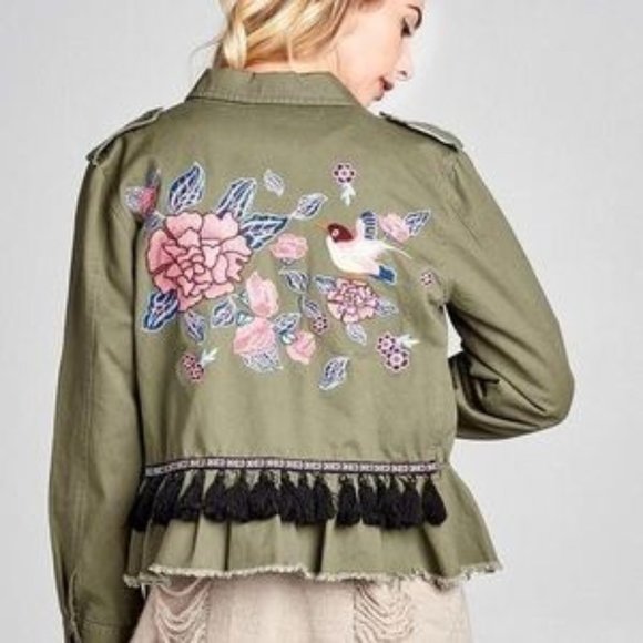Oddi Jackets & Blazers - NWT Oddi Embroidered Bird Tassel Peplum Jacket